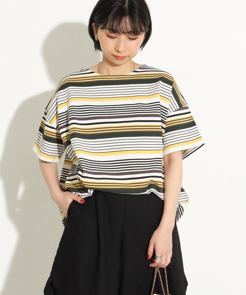 Factor=（ファクターイコール）の「マルチボーダー柄Tシャツ（Tシャツ/カットソー・レディース・サックスブルー/ホワイト×ブラック/ブルー系その他・FREE）」の2枚目の写真