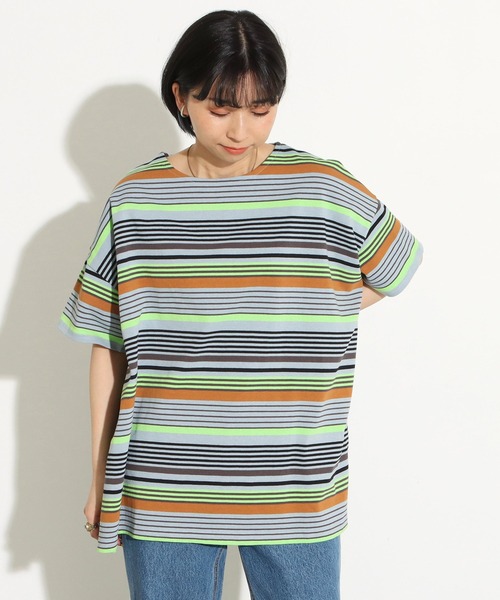 Factor=（ファクターイコール）の「マルチボーダー柄Tシャツ（Tシャツ/カットソー・レディース・サックスブルー/ホワイト×ブラック/ブルー系その他・FREE）」の3枚目の写真