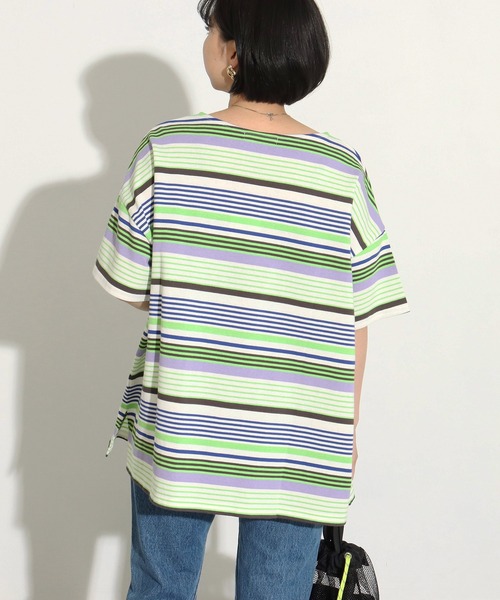 Factor=（ファクターイコール）の「マルチボーダー柄Tシャツ（Tシャツ/カットソー・レディース・サックスブルー/ホワイト×ブラック/ブルー系その他・FREE）」の4枚目の写真