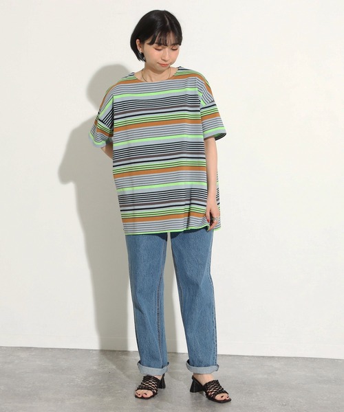 Factor=（ファクターイコール）の「マルチボーダー柄Tシャツ（Tシャツ/カットソー・レディース・サックスブルー/ホワイト×ブラック/ブルー系その他・FREE）」の10枚目の写真