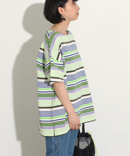 Factor=（ファクターイコール）の「マルチボーダー柄Tシャツ（Tシャツ/カットソー・レディース・サックスブルー/ホワイト×ブラック/ブルー系その他・FREE）」の5枚目の写真