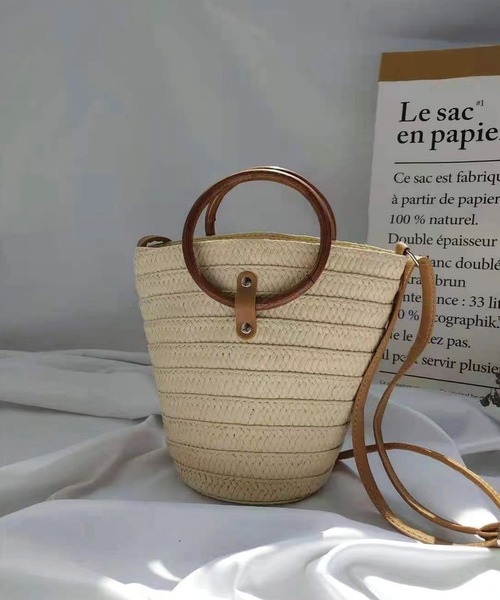 CORNERS（コーナーズ）の「ウッドリング付きミニかごショルダーバッグ（かごバッグ・レディース・ベージュ/ブラウン・FREE）」の2枚目の写真