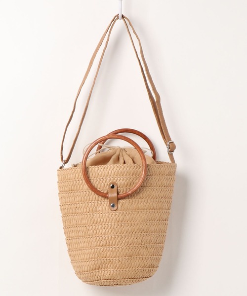 CORNERS（コーナーズ）の「ウッドリング付きミニかごショルダーバッグ（かごバッグ・レディース・ベージュ/ブラウン・FREE）」の5枚目の写真