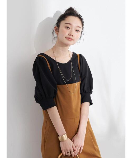 earth music&ecology（アースミュージックアンドエコロジー）の「前後2wayパフスリーブプルオーバー ＊（Tシャツ/カットソー・レディース・ブラック/ブラウン/アイボリー/ピンクベージュ・FREE）」の5枚目の写真