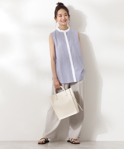 N.（N. Natural Beauty Basic）（エヌエヌナチュラルビューティーベーシック）の「◆かがりステッチデザイントートバッグ（トートバッグ・レディース・ブラック/オフホワイト・ﾌﾘ-）」の5枚目の写真