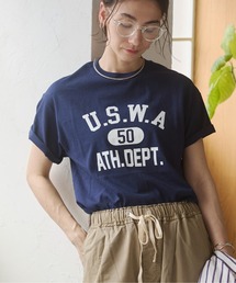 ANGIE（アンジー）の「GILDAN カレッジロゴ オーバーサイズ プリント Tシャツ / 半袖Tシャツ / バックプリント / ワンポイント（Tシャツ/カットソー）」