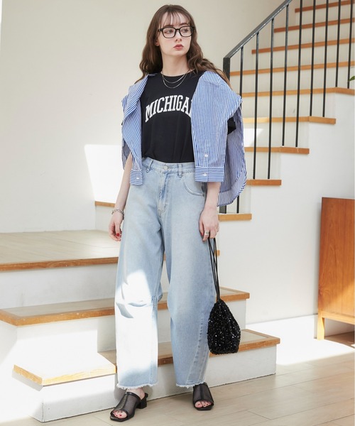 GILDAN カレッジロゴ オーバーサイズ プリント Tシャツ（半袖）（T 