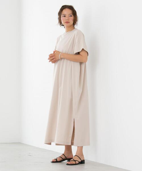 FEELING MADE（フィーリングメイド）の「FEELING MADE クイックドライ天竺 フレンチスリーブ ワンピース（ワンピース・レディース・ベージュ/オリーブ/ダークグレー・MEDIUM/LARGE）」の6枚目の写真