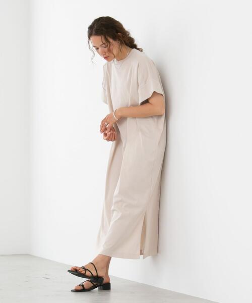 FEELING MADE（フィーリングメイド）の「FEELING MADE クイックドライ天竺 フレンチスリーブ ワンピース（ワンピース・レディース・ベージュ/オリーブ/ダークグレー・MEDIUM/LARGE）」の7枚目の写真