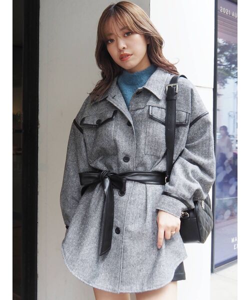 EVRIS（エヴリス）の「パイピングデザインジャケット（その他アウター・レディース・ブラック/ブラウン・FREE）」の2枚目の写真