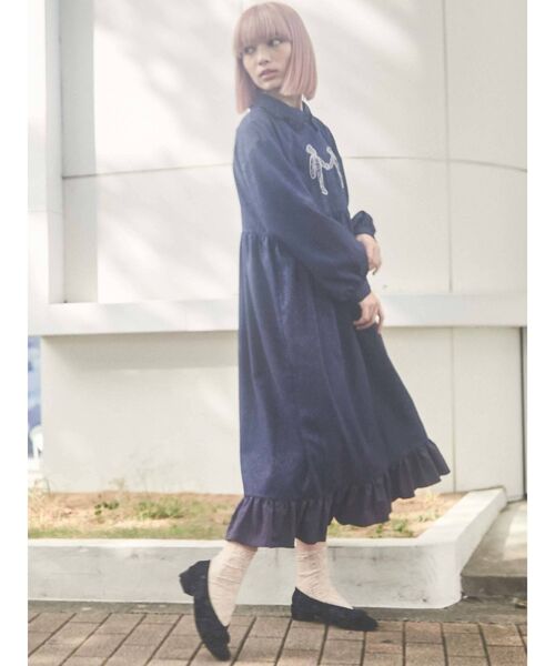 merry jenny（メリージェニー）の「ロングbearジャガードシャツワンピース（ワンピース・レディース・ブラック/グリーン/ブルー/ネイビー・FREE）」の5枚目の写真