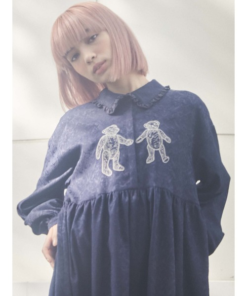 merry jenny（メリージェニー）の「ロングbearジャガードシャツワンピース（ワンピース・レディース・ブラック/グリーン/ブルー/ネイビー・FREE）」の16枚目の写真