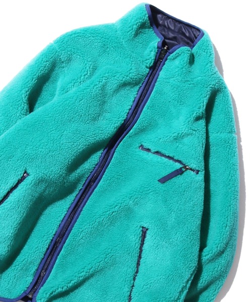 CAL O LINE（キャルオーライン）の「CAL O LINE/キャルオーライン REVERSIBLE RECYCLE PILE CARDIGAN リバーシブル フリースジャケット リップストップ（ブルゾン・メンズ・パープル/エメラルド・S/L）」の2枚目の写真