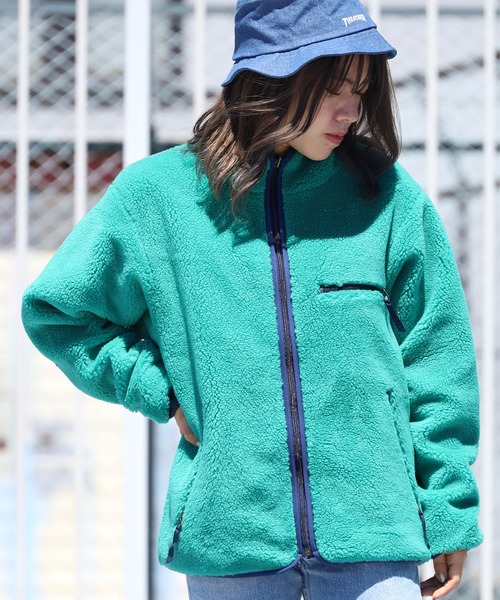 CAL O LINE（キャルオーライン）の「CAL O LINE/キャルオーライン REVERSIBLE RECYCLE PILE CARDIGAN リバーシブル フリースジャケット リップストップ（ブルゾン・メンズ・パープル/エメラルド・S/L）」の5枚目の写真