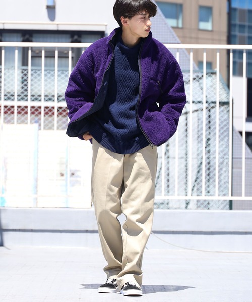 CAL O LINE（キャルオーライン）の「CAL O LINE/キャルオーライン REVERSIBLE RECYCLE PILE CARDIGAN リバーシブル フリースジャケット リップストップ（ブルゾン・メンズ・パープル/エメラルド・S/L）」の18枚目の写真