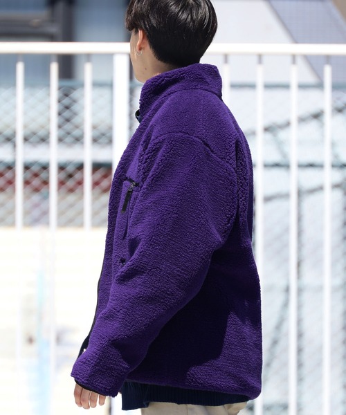 CAL O LINE（キャルオーライン）の「CAL O LINE/キャルオーライン REVERSIBLE RECYCLE PILE CARDIGAN リバーシブル フリースジャケット リップストップ（ブルゾン・メンズ・パープル/エメラルド・S/L）」の3枚目の写真