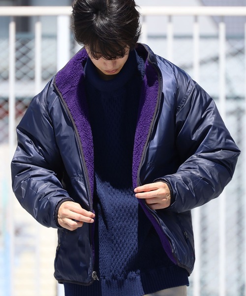 CAL O LINE（キャルオーライン）の「CAL O LINE/キャルオーライン REVERSIBLE RECYCLE PILE CARDIGAN リバーシブル フリースジャケット リップストップ（ブルゾン・メンズ・パープル/エメラルド・S/L）」の14枚目の写真