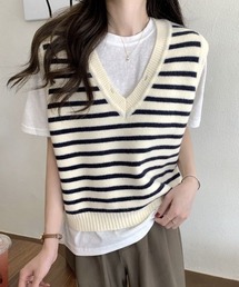 MANGROVE | Vネックストライプニットベスト(ベスト)