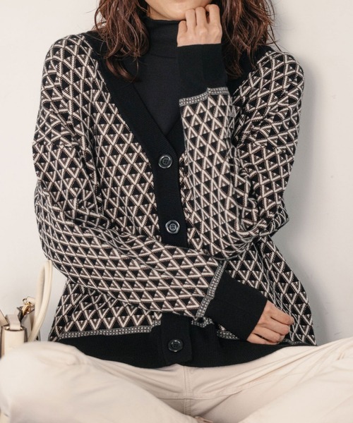 GLOBAL WORK（グローバルワーク）の「メルティーアソート柄カーディガン/957965（カーディガン/ボレロ・レディース・ブラック/ブラウン/ベージュ/その他・FREE）」の2枚目の写真