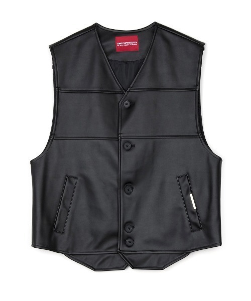 ANOTHERYOUTH(アナザーユース)の「【ANOTHERYOUTH/アナザーユース】logo leather vest/ロゴ レザー ベスト(ベスト・メンズ・ブラック・ONE SIZE)」の3枚目の写真