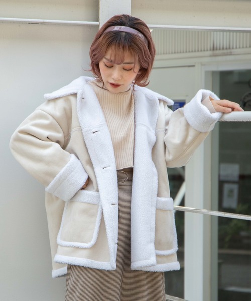DuKKah(デュカ)の「WEGO/【低身長向け】ボアランチコート(ムートンコート・レディース・ブラウン系その他/アイボリー/ブラック系その他・X-SMALL)」の4枚目の写真