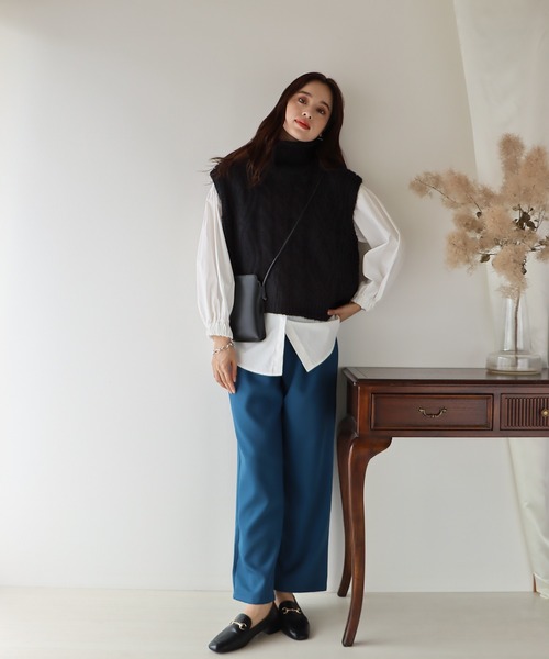 BLUEEAST（ブルーイースト）の「タートルネックケーブルニットベスト（ベスト・レディース・ブラック/ベージュ/ブルー/オレンジ・MEDIUM）」の10枚目の写真