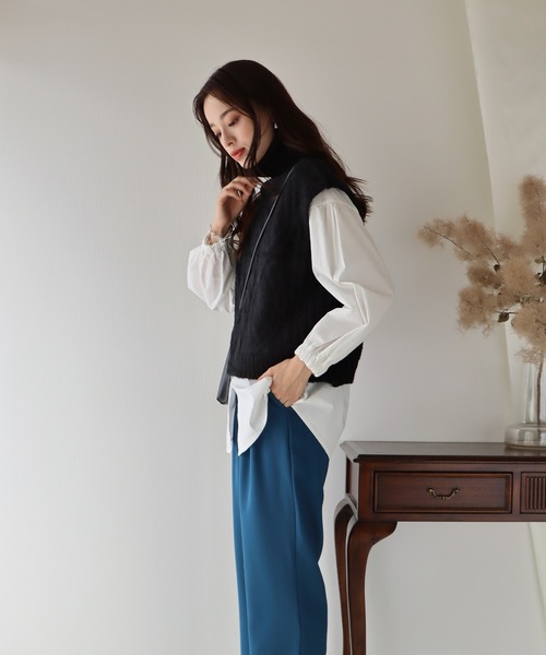 BLUEEAST（ブルーイースト）の「タートルネックケーブルニットベスト（ベスト・レディース・ブラック/ベージュ/ブルー/オレンジ・MEDIUM）」の7枚目の写真