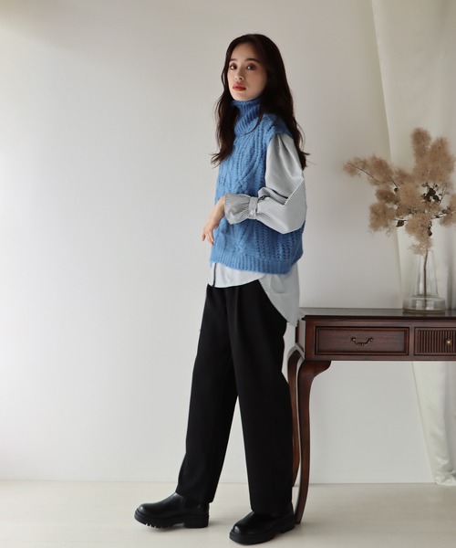 BLUEEAST（ブルーイースト）の「タートルネックケーブルニットベスト（ベスト・レディース・ブラック/ベージュ/ブルー/オレンジ・MEDIUM）」の18枚目の写真