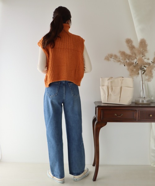 BLUEEAST（ブルーイースト）の「タートルネックケーブルニットベスト（ベスト・レディース・ブラック/ベージュ/ブルー/オレンジ・MEDIUM）」の22枚目の写真