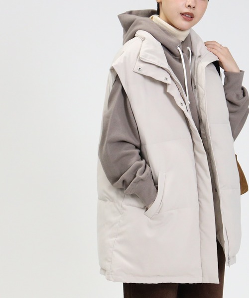 HONEYSUCKLE ROSE（ハニーサックルローズ）の「【HONEYSUCKLE ROSE】ビッグシルエット中綿ベスト（ベスト・レディース・ベージュ/ブラック/オフホワイト・M/L）」の9枚目の写真