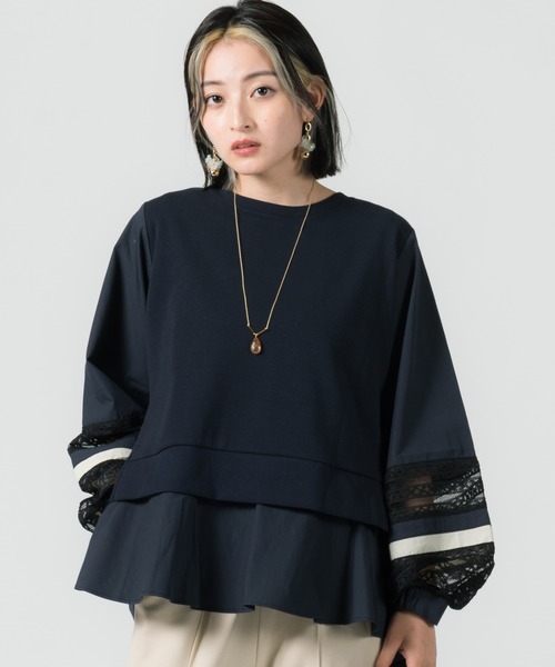 LAYMEE（レイミー）の「Miran lace CS / ミランレースカットソー（Tシャツ/カットソー・レディース・キャメル/ラベンダー/ネイビー・FREE）」の2枚目の写真