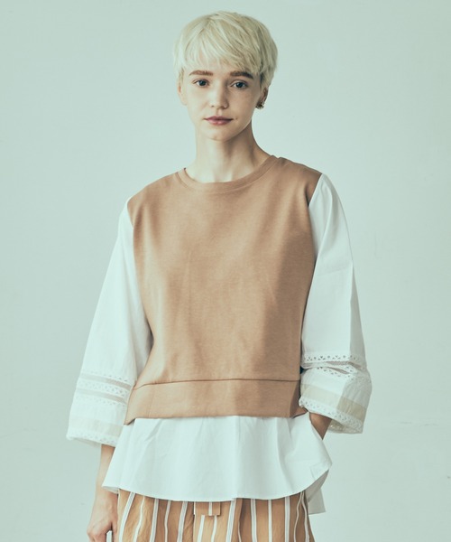 LAYMEE（レイミー）の「Miran lace CS / ミランレースカットソー（Tシャツ/カットソー・レディース・キャメル/ラベンダー/ネイビー・FREE）」の3枚目の写真