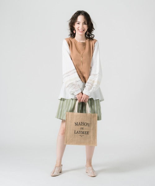 LAYMEE（レイミー）の「Miran lace CS / ミランレースカットソー（Tシャツ/カットソー・レディース・キャメル/ラベンダー/ネイビー・FREE）」の15枚目の写真