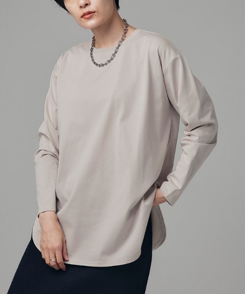 RASW（ラス）の「RASW GIZAコットンロングスリーブTシャツ（Tシャツ/カットソー・レディース・ライトグレー/ブラック/オフホワイト/モカ・M/L）」の3枚目の写真