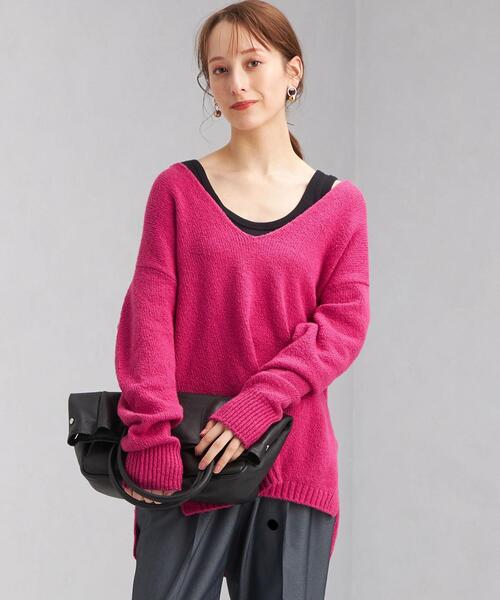 green label relaxing（グリーンレーベルリラクシング）の「ロービング DEEP Vネック プルオーバー ニット -ウォッシャブル-（ニット/セーター・レディース・オフホワイト/ピンク/モカ・FREE）」の3枚目の写真