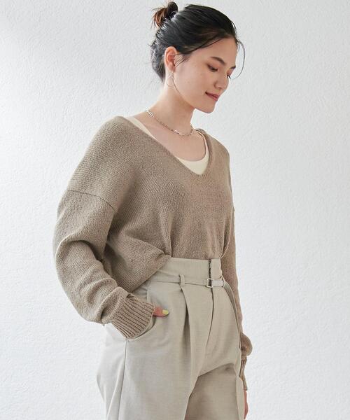 green label relaxing（グリーンレーベルリラクシング）の「ロービング DEEP Vネック プルオーバー ニット -ウォッシャブル-（ニット/セーター・レディース・オフホワイト/ピンク/モカ・FREE）」の2枚目の写真