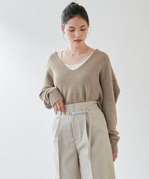 green label relaxing（グリーンレーベルリラクシング）の「ロービング DEEP Vネック プルオーバー ニット -ウォッシャブル-（ニット/セーター・レディース・オフホワイト/ピンク/モカ・FREE）」の4枚目の写真