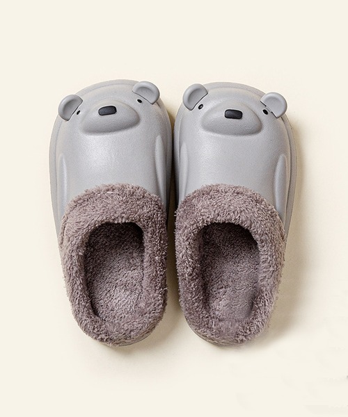 aimoha(アイモハ)の「【aimoha-KIDS-】【定番】激かわいい立体的なクマ 防水ボアルームシューズ(ルームシューズ/スリッパ・キッズ・ベージュ/グレー/ピンク/イエロー・22cm/17cm/18cm/19cm/20cm/21cm/19㎝)」の1枚目の写真