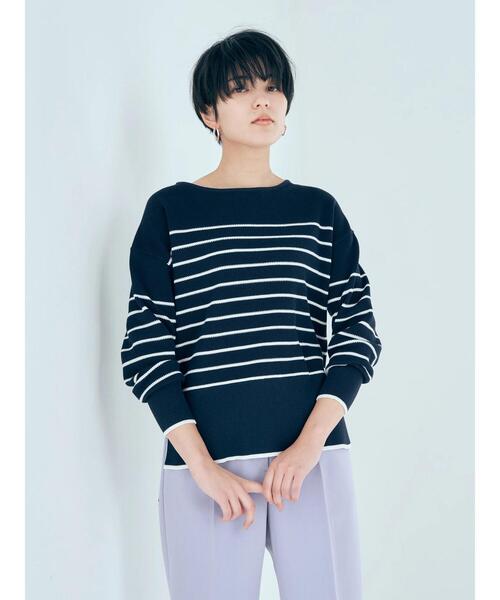 YECCA VECCA（イェッカヴェッカ）の「クルーネックボーダーニット（ニット/セーター・レディース・ネイビー/グリーン/オフホワイト・FREE）」の4枚目の写真