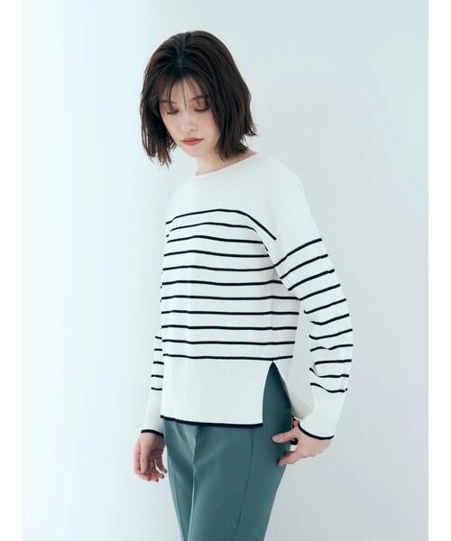 YECCA VECCA（イェッカヴェッカ）の「クルーネックボーダーニット（ニット/セーター・レディース・ネイビー/グリーン/オフホワイト・FREE）」の6枚目の写真