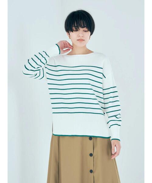YECCA VECCA（イェッカヴェッカ）の「クルーネックボーダーニット（ニット/セーター・レディース・ネイビー/グリーン/オフホワイト・FREE）」の15枚目の写真
