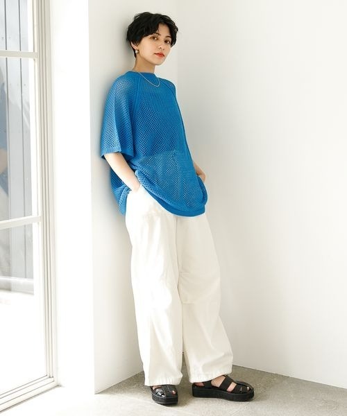 【未使用】RAGEBLUEメッシュシャツ　ニットシャツLグレー RAGEBLUE（レイジブルー）の「メッシュニット&frasl;ストライプ柄シャツ