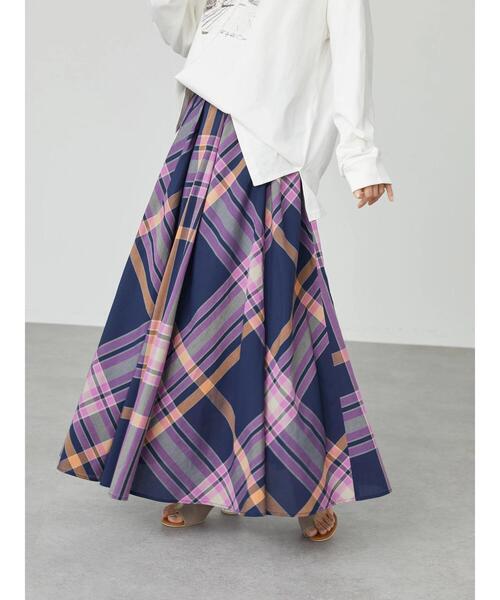 AMERICAN HOLIC（アメリカンホリック）の「切り替えフレアスカート（スカート・レディース・ストライプ/グリーン系その他5/その他5/チェック・L/M）」の8枚目の写真