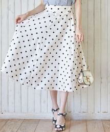 ウエスト切り替えデザインドットフレアスカート