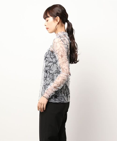 トップス Tina:Jojun スタンドカラー チュールシアートップス TINA：JOJUN（Tシャツ
