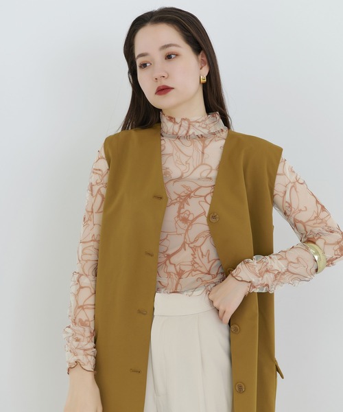 TINA：JOJUN（ティーナジョジュン）の「スタンドカラー チュールシアートップス TINA：JOJUN（Tシャツ/カットソー・レディース・ホワイト/ネイビー/ブラウン/オレンジ系その他・M）」の3枚目の写真