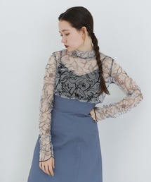 TINA：JOJUN | スタンドカラー チュールシアートップス TINA：JOJUN(Tシャツ/カットソー)