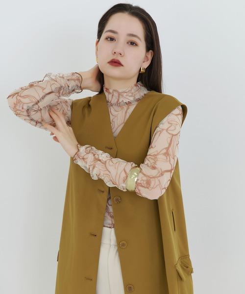TINA：JOJUN（ティーナジョジュン）の「スタンドカラー チュールシアートップス TINA：JOJUN（Tシャツ/カットソー・レディース・ホワイト/ネイビー/ブラウン/オレンジ系その他・M）」の10枚目の写真
