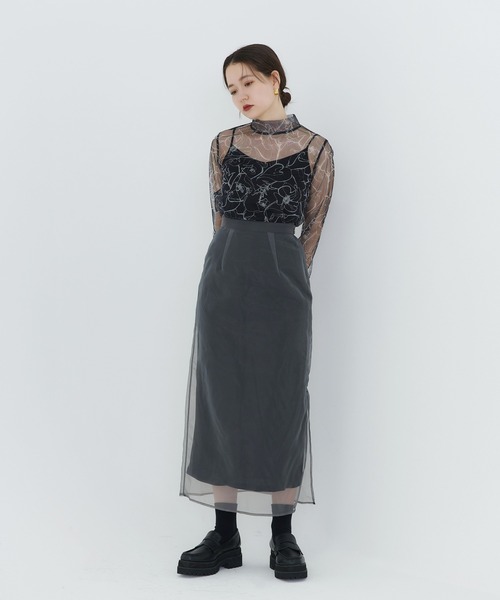 TINA：JOJUN（ティーナジョジュン）の「スタンドカラー チュールシアートップス TINA：JOJUN（Tシャツ/カットソー・レディース・ホワイト/ネイビー/ブラウン/オレンジ系その他・M）」の11枚目の写真