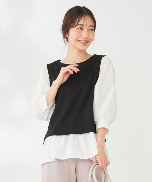 ANY SIS（エニィスィス）の「ペプラムドッキング カットソー（Tシャツ/カットソー・レディース・ブラック系/ライトグレー系/ピンク系・2）」の2枚目の写真